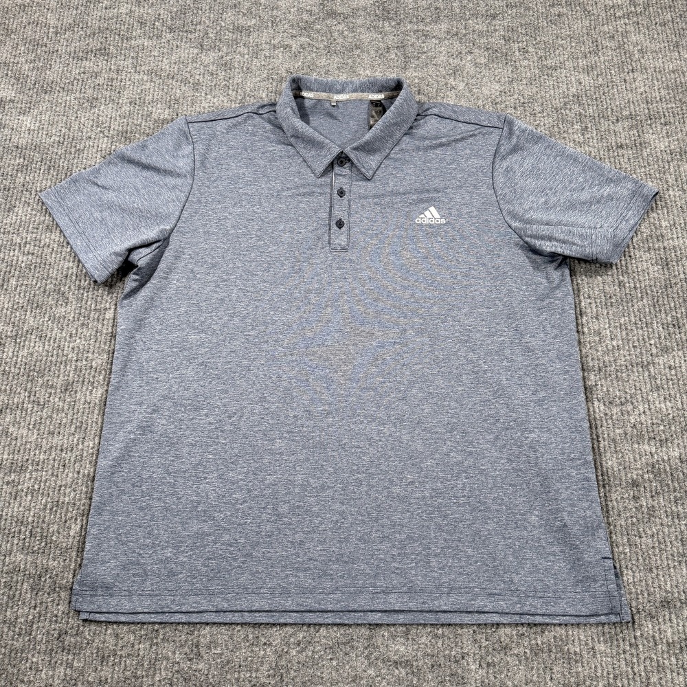 Adidas Polo Shirt Mens XL Blue Heather Solid Golf Performance Lightweight Top
